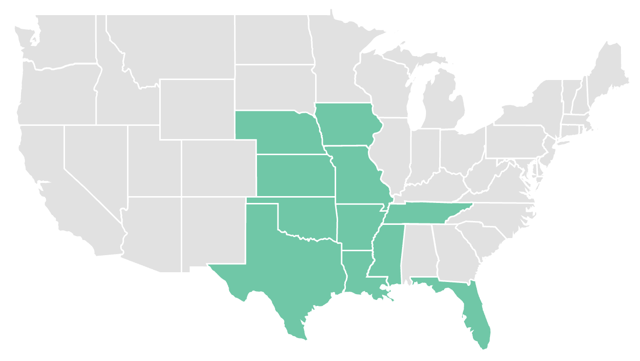 AMS service coverage map across the United States